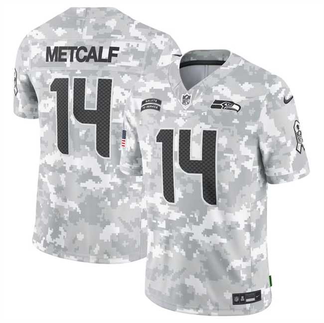 Mens Seattle Seahawks #14 DK Metcalf 2024 Arctic Camo Salute To Service Limited Stitched Jersey Dyin